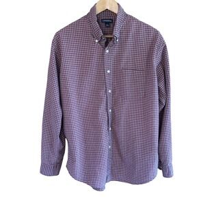 Lands End Mens Large 16-16.5 Burgundy Plaid 100% Baumwolle Button Down